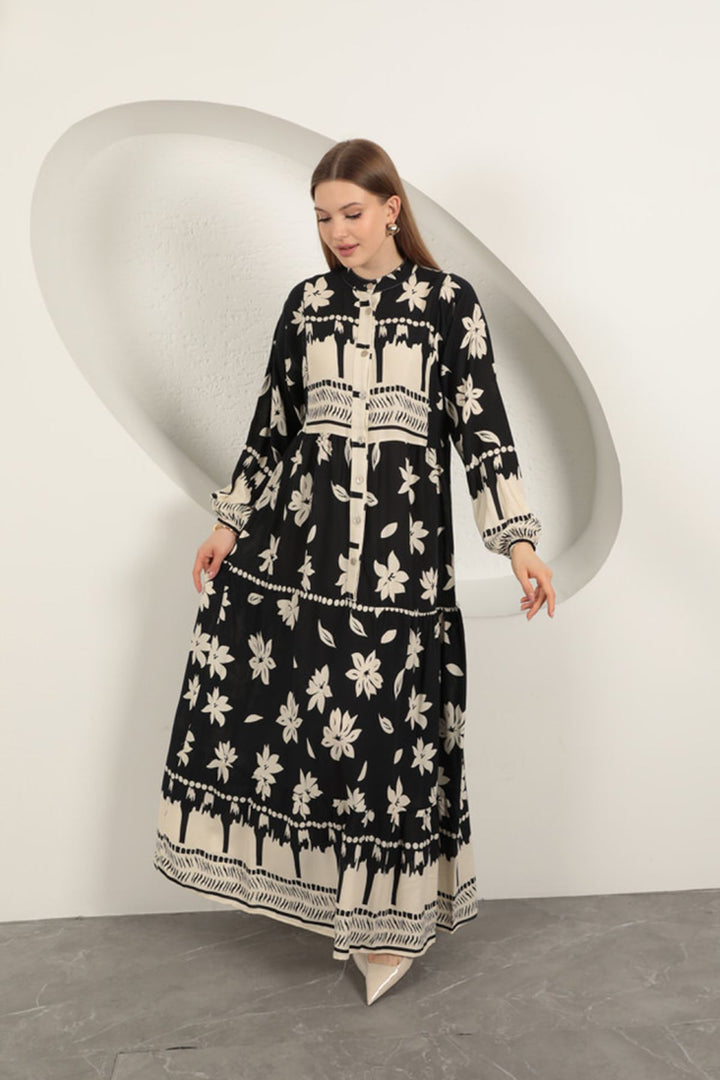 KKT Floral Pattern Women's Dress-Black - Hackensack