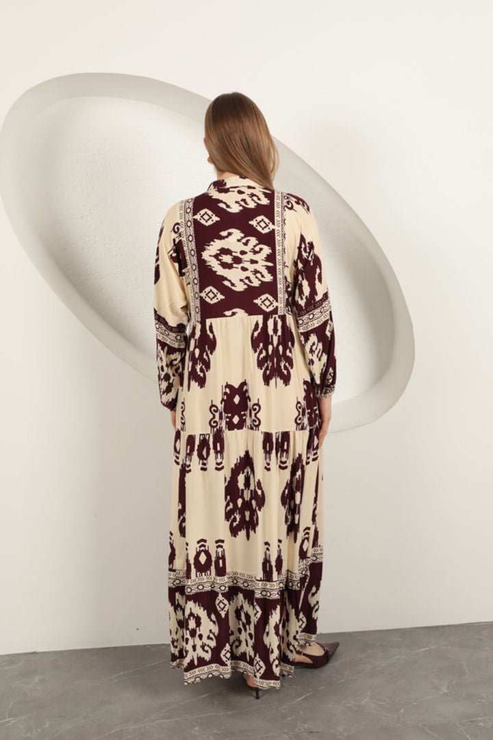 KKT Viscose Fabric Ethnic Pattern Women's Dress-Burgundy - Zempoala