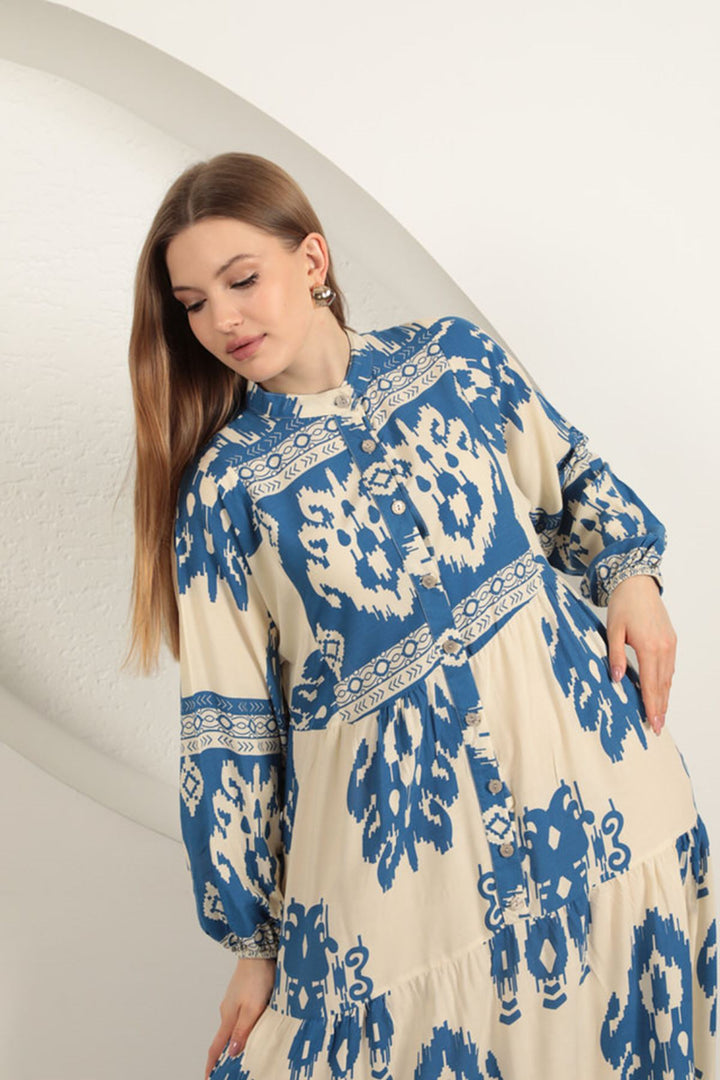 KKT Viscose Fabric Ethnic Pattern Women's Dress-Blue - Eastbourne