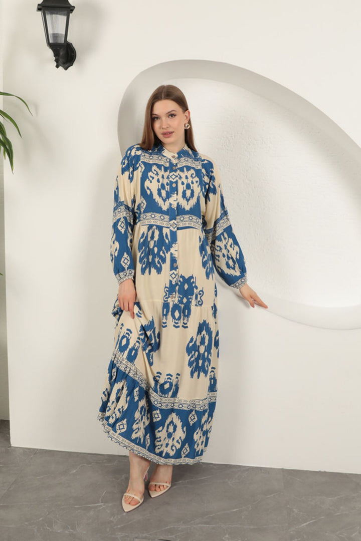 KKT Viscose Fabric Ethnic Pattern Women's Dress-Blue - Eastbourne