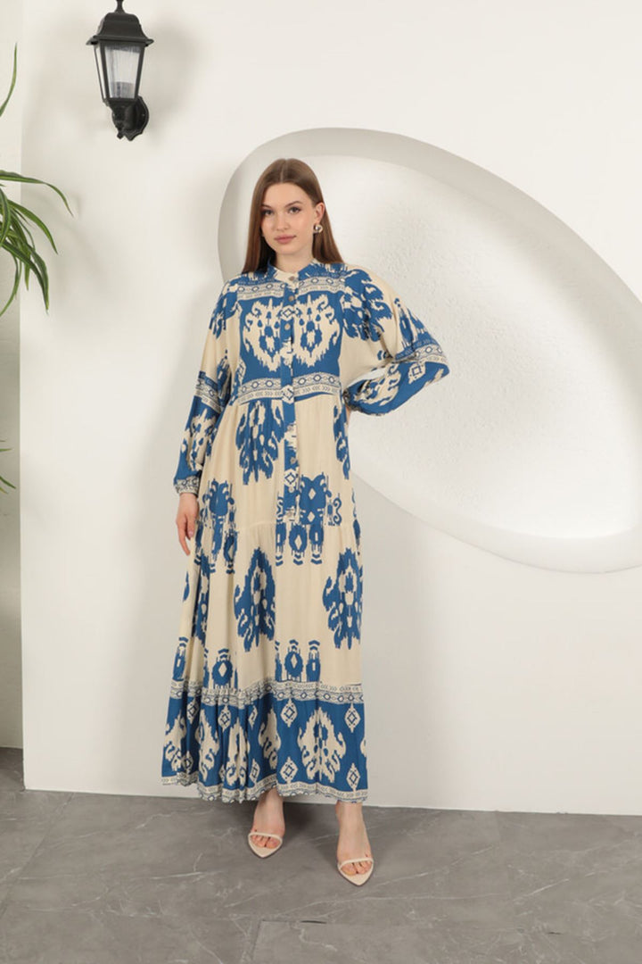 KKT Viscose Fabric Ethnic Pattern Women's Dress-Blue - Eastbourne