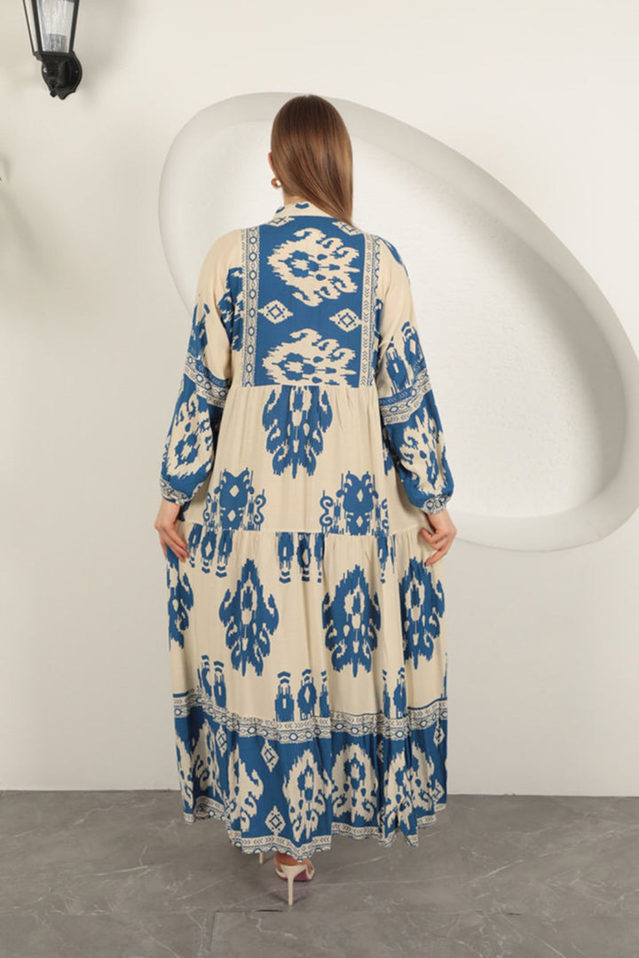 KKT Viscose Fabric Ethnic Pattern Women's Dress-Blue - Eastbourne