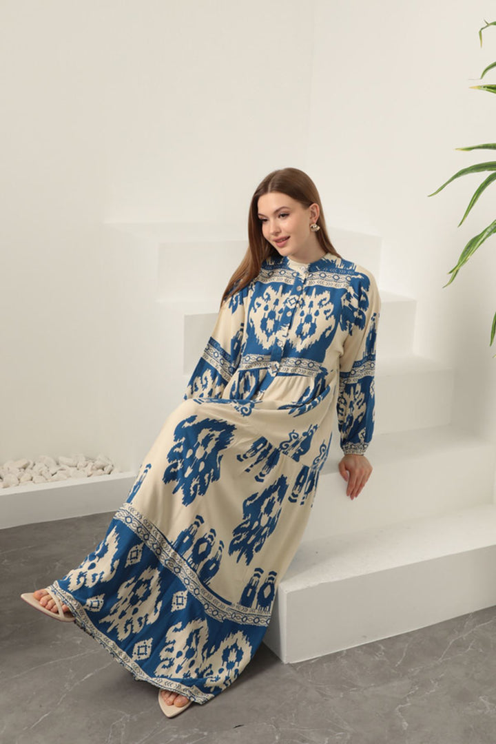 KKT Viscose Fabric Ethnic Pattern Women's Dress-Blue - Eastbourne