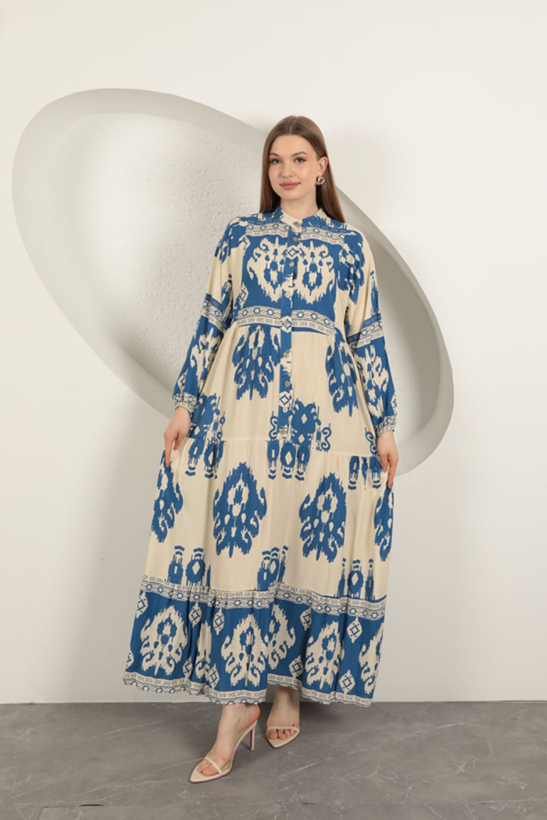 KKT Viscose Fabric Ethnic Pattern Women's Dress-Blue - Eastbourne