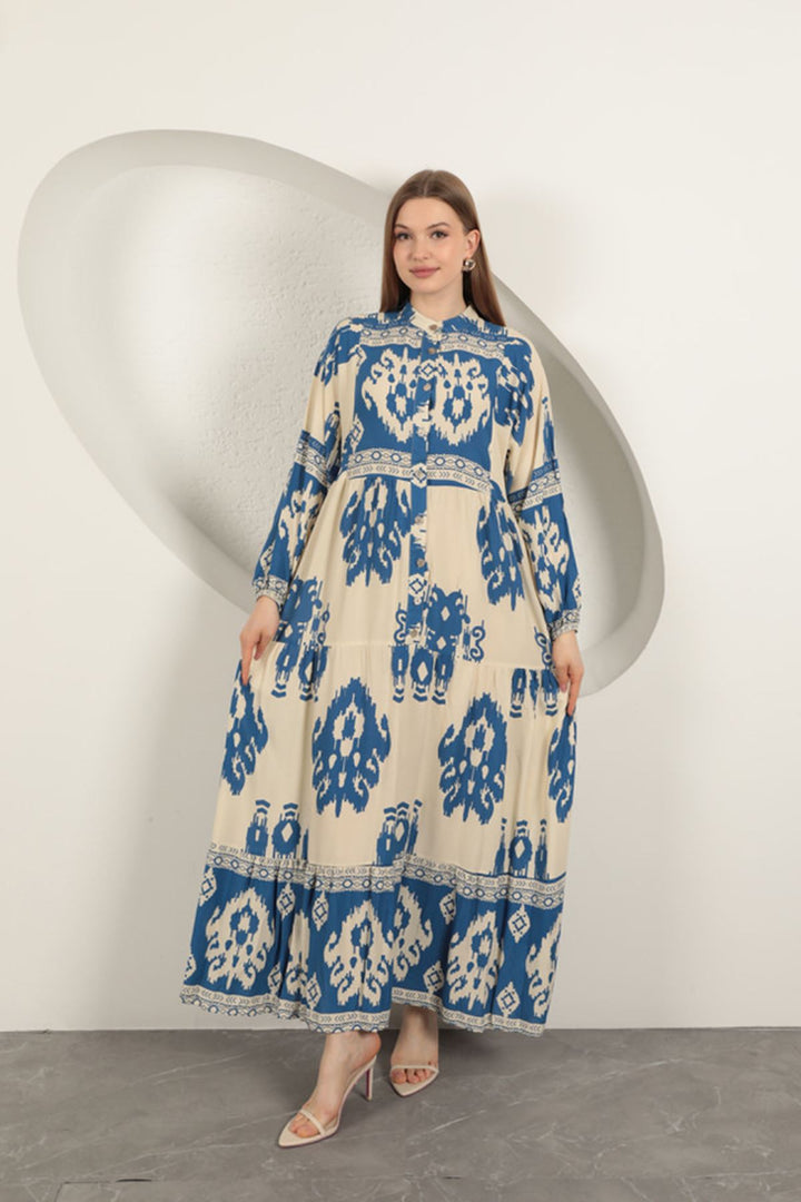KKT Viscose Fabric Ethnic Pattern Women's Dress-Blue - Eastbourne