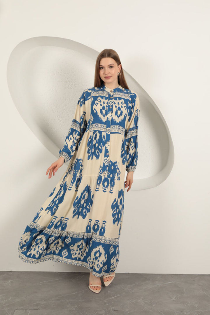 KKT Viscose Fabric Ethnic Pattern Women's Dress-Blue - Eastbourne