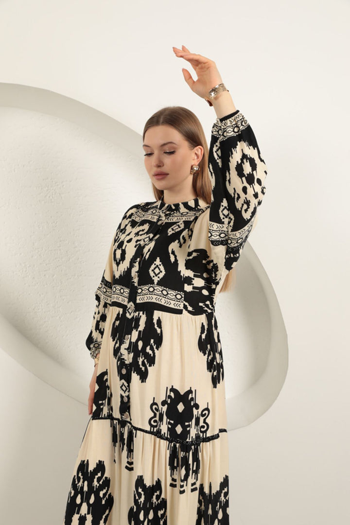 KKT Viscose Fabric Ethnic Pattern Women's Dress-Black - Saint-Martin-d’Hères
