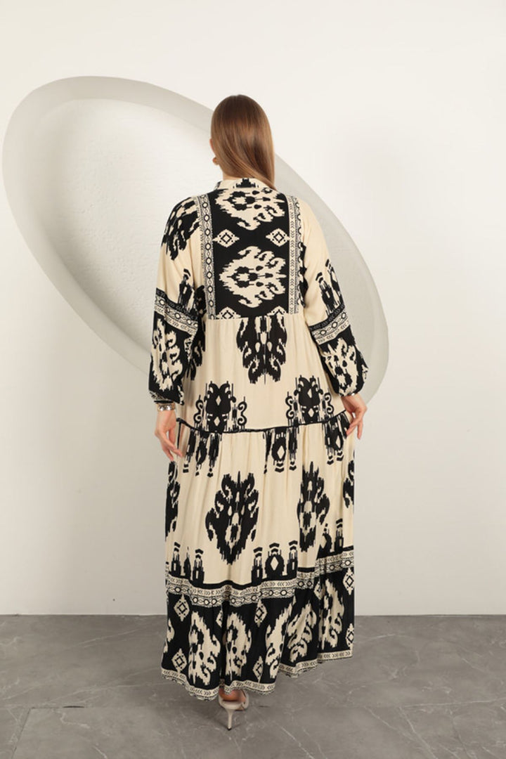 KKT Viscose Fabric Ethnic Pattern Women's Dress-Black - Saint-Martin-d’Hères
