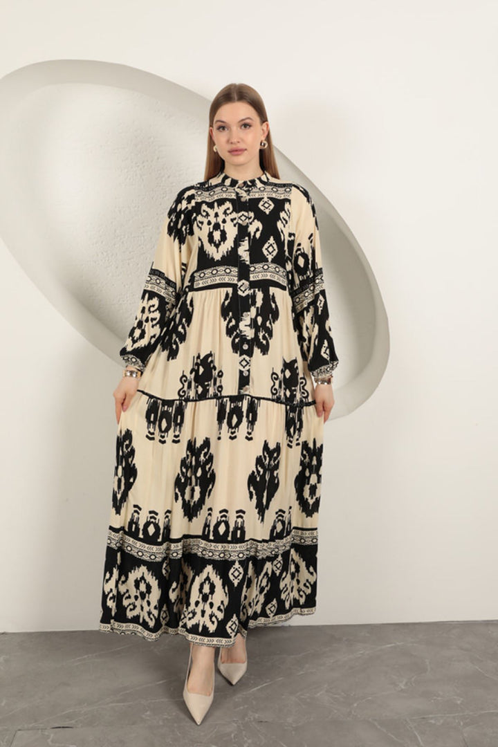 KKT Viscose Fabric Ethnic Pattern Women's Dress-Black - Saint-Martin-d’Hères