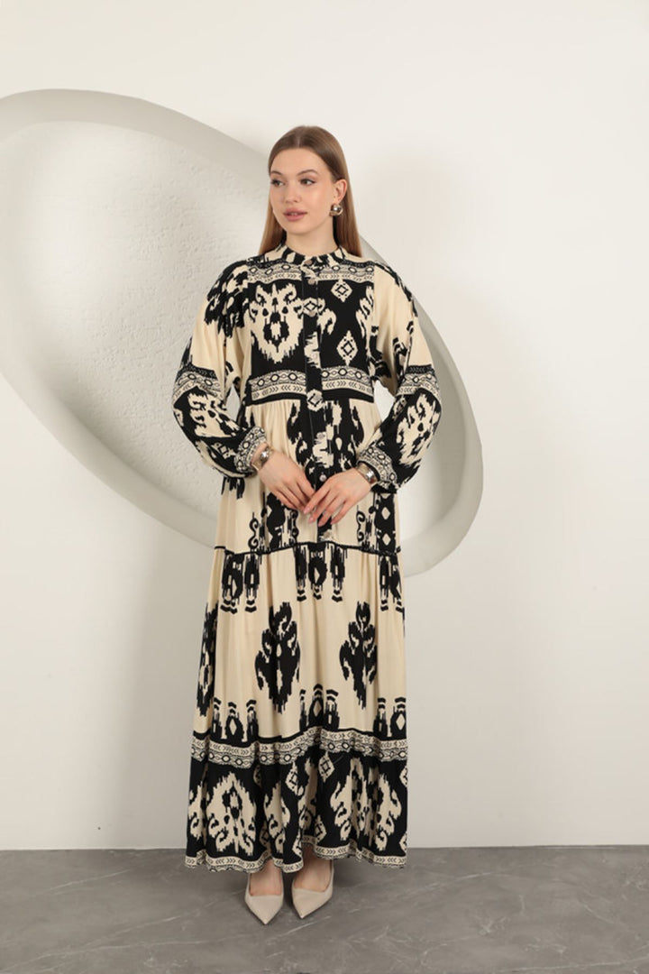 KKT Viscose Fabric Ethnic Pattern Women's Dress-Black - Saint-Martin-d’Hères