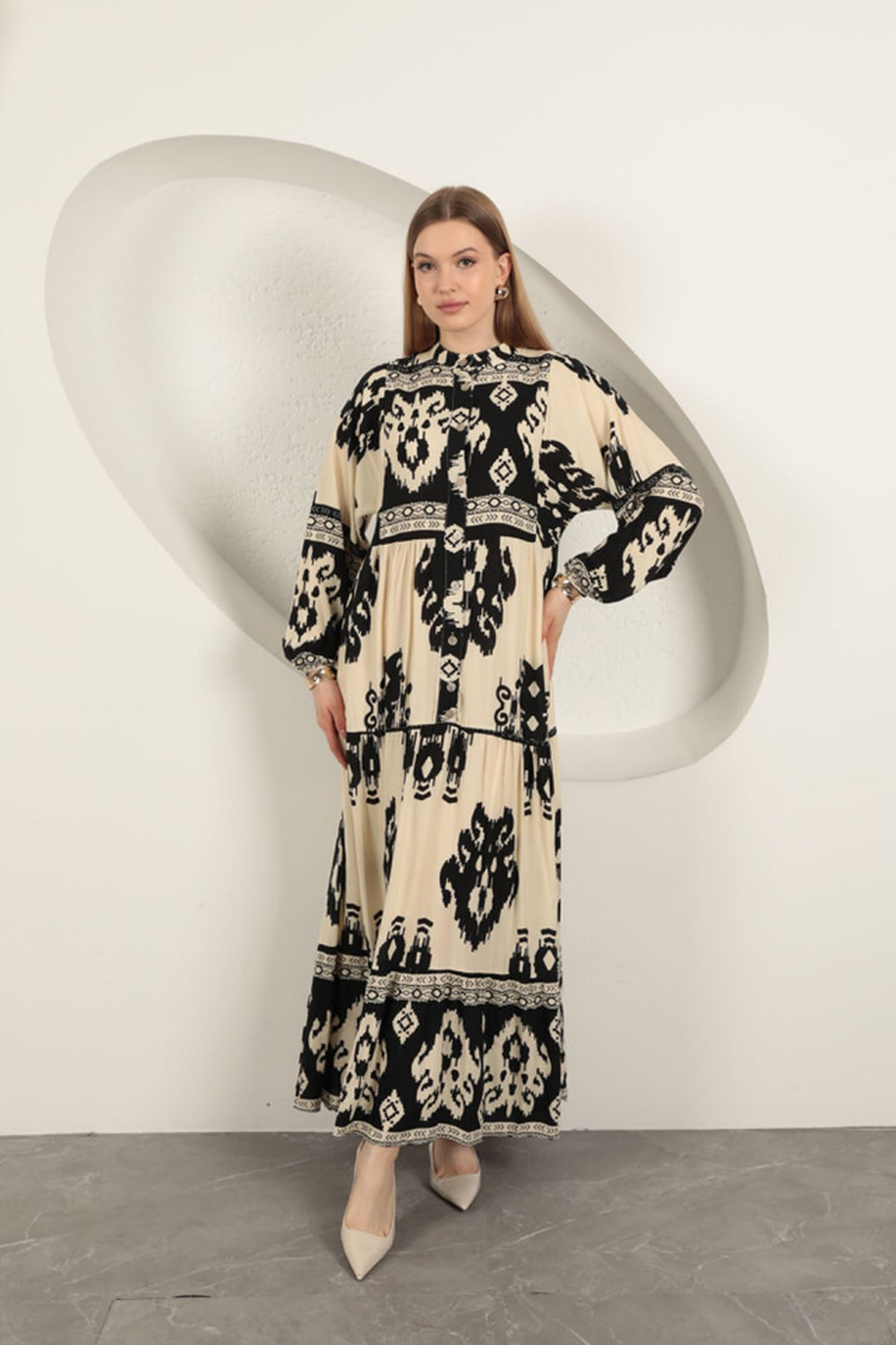 KKT Viscose Fabric Ethnic Pattern Women's Dress-Black - Saint-Martin-d’Hères