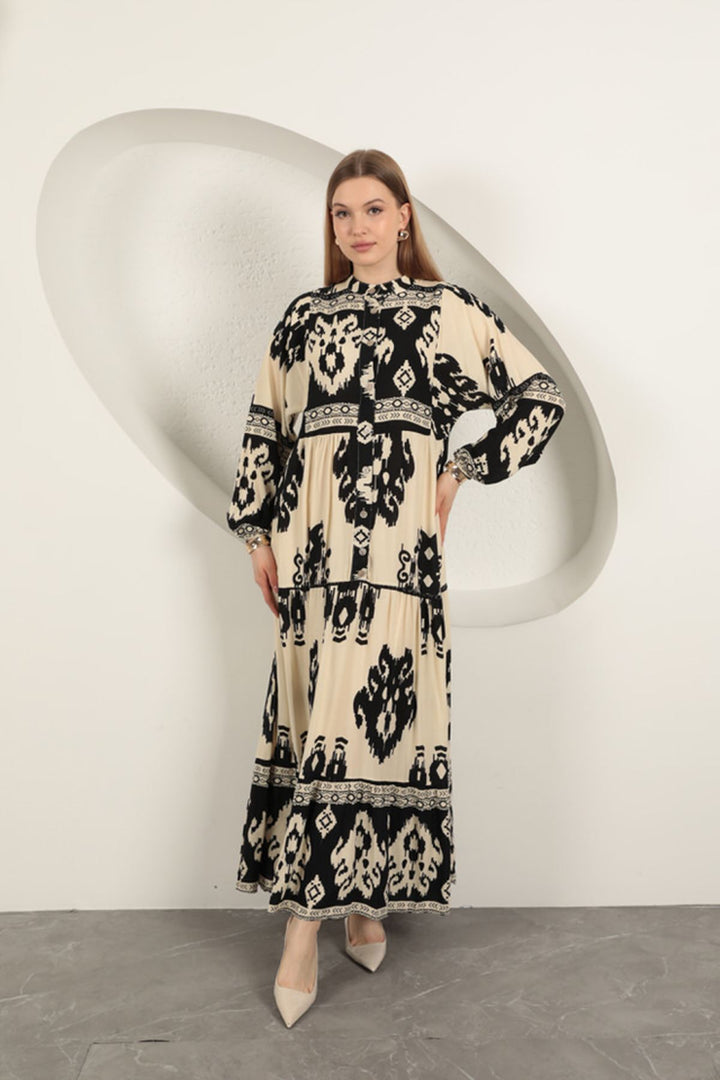 KKT Viscose Fabric Ethnic Pattern Women's Dress-Black - Saint-Martin-d’Hères