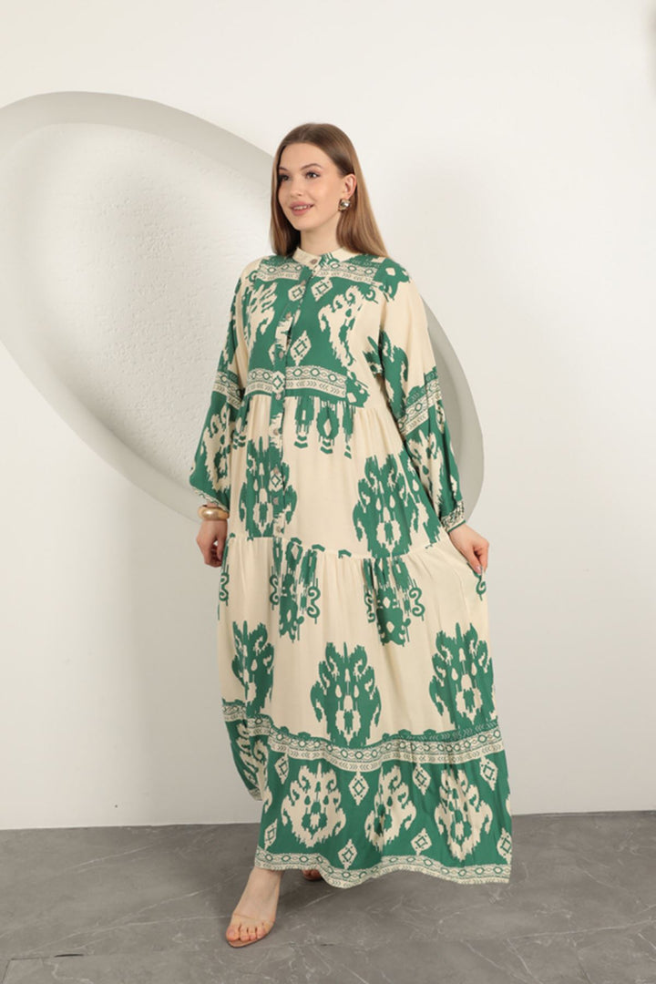 KKT Viscose Fabric Ethnic Pattern Women's Dress-Green - Amersfoort