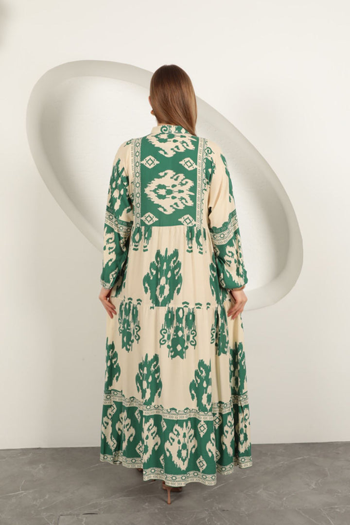 KKT Viscose Fabric Ethnic Pattern Women's Dress-Green - Amersfoort
