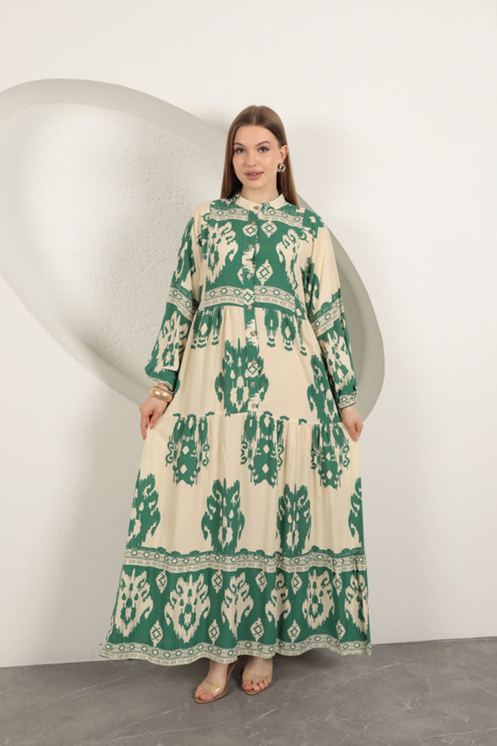 KKT Viscose Fabric Ethnic Pattern Women's Dress-Green - Amersfoort