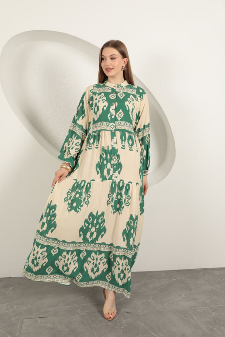 KKT Viscose Fabric Ethnic Pattern Women's Dress-Green - Amersfoort