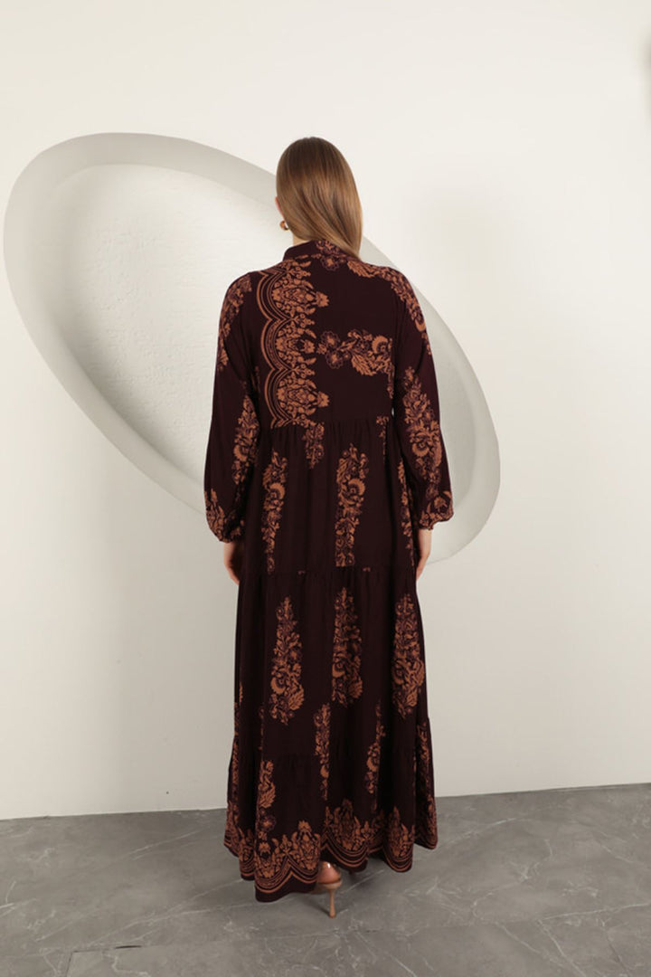 KKT Viscose Fabric Ethnic Pattern Women's Dress-Burgundy - Beveren