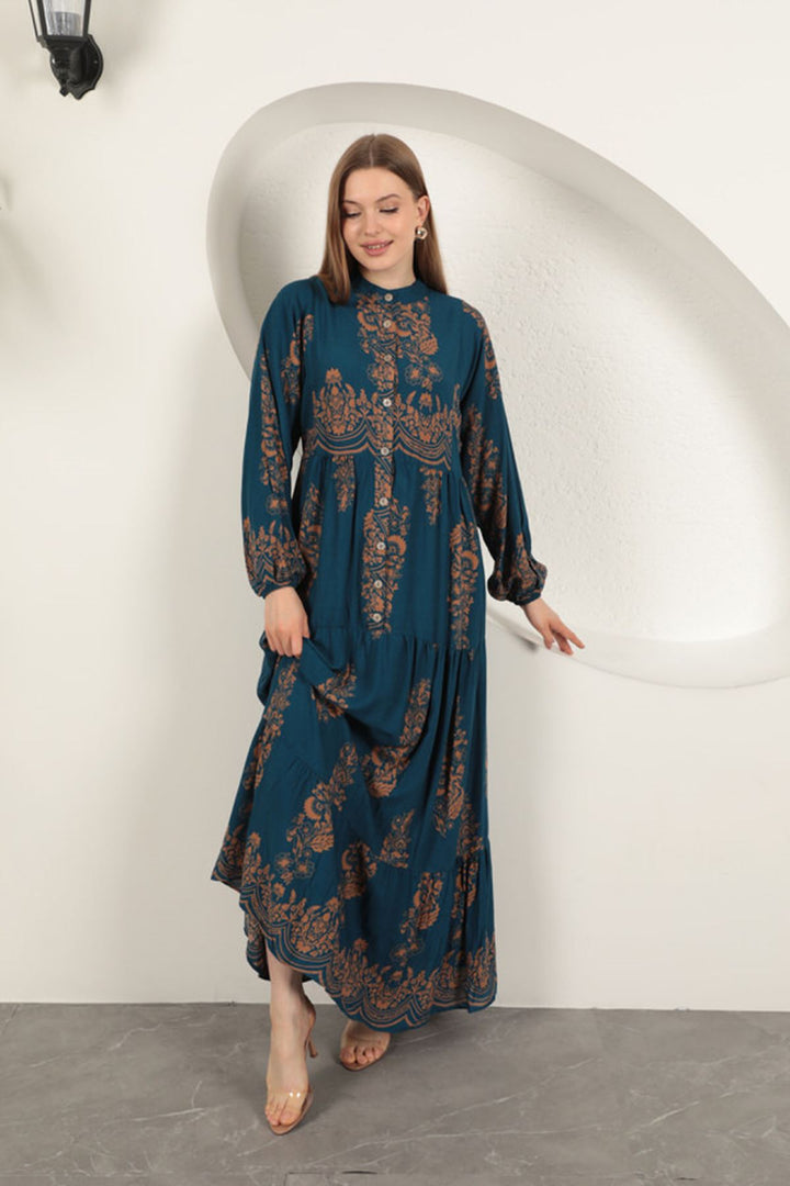 KKT Viscose Fabric Ethnic Pattern Women's Dress-Indigo - Eccles