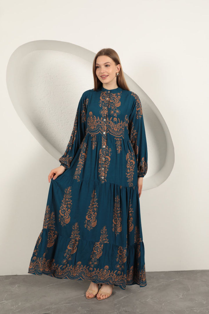 KKT Viscose Fabric Ethnic Pattern Women's Dress-Indigo - Eccles