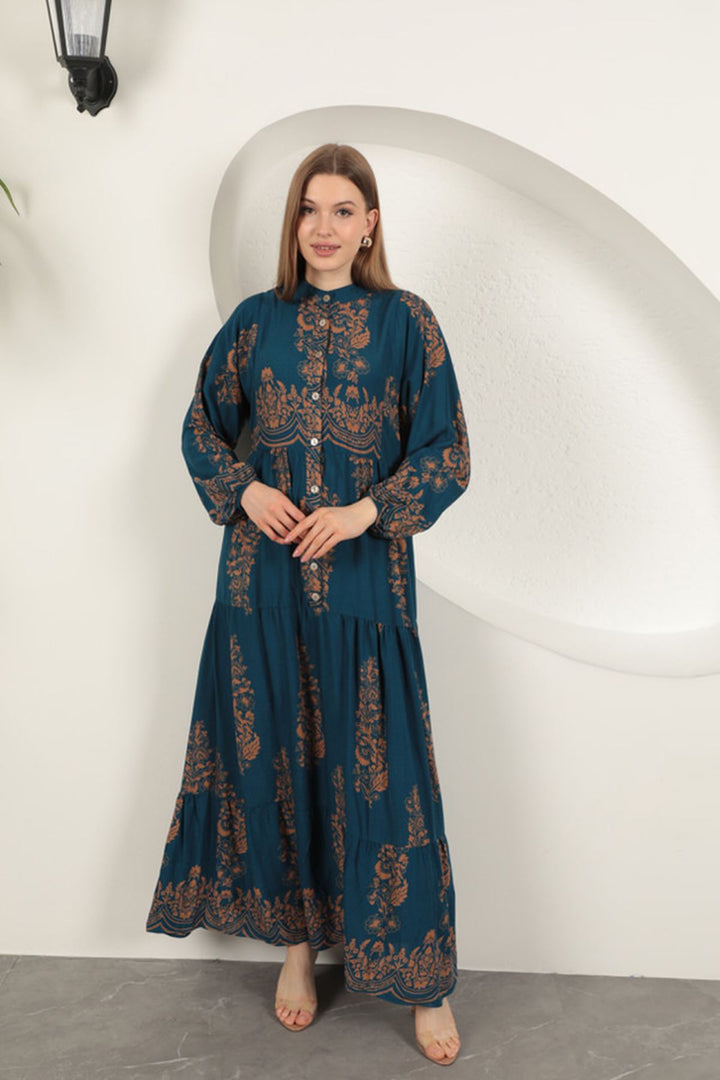 KKT Viscose Fabric Ethnic Pattern Women's Dress-Indigo - Eccles
