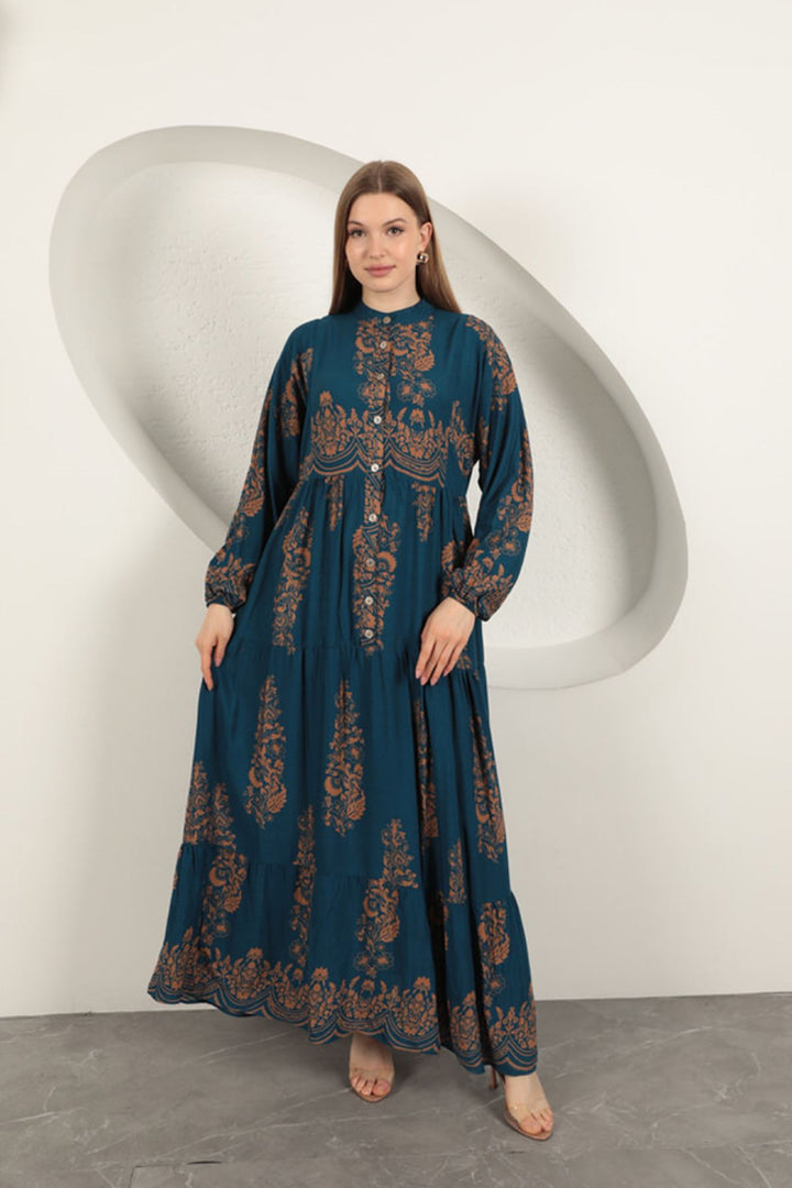 KKT Viscose Fabric Ethnic Pattern Women's Dress-Indigo - Eccles