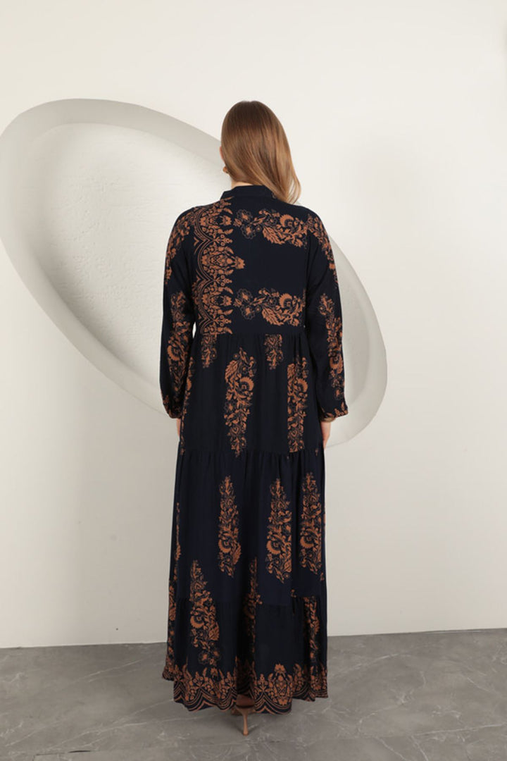 KKT Viscose Fabric Ethnic Pattern Women's Dress-Navy Blue - Guildford
