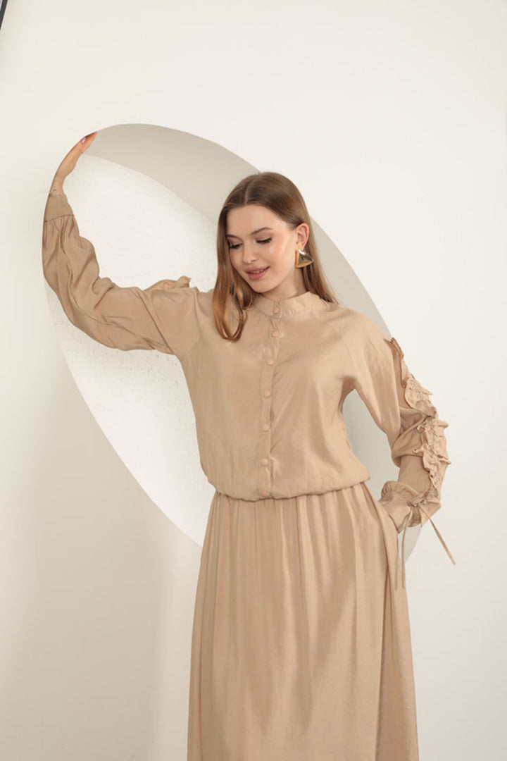 KKT Modal Fabric Sleeve Detailed Suit-Beige - Pine Hills
