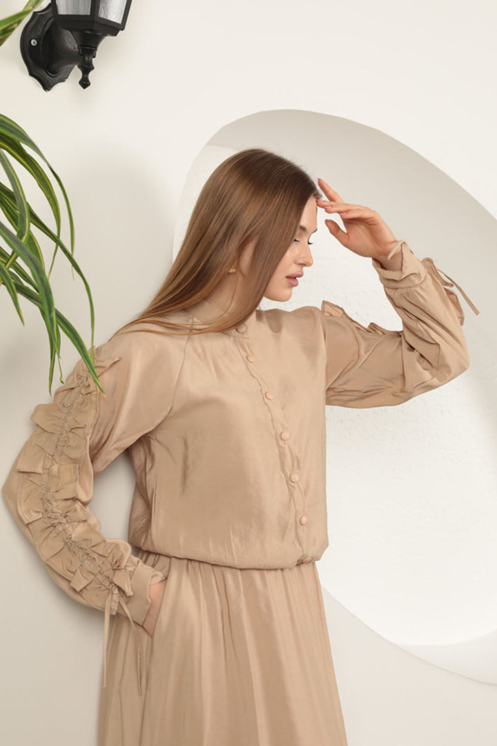 KKT Modal Fabric Sleeve Detailed Suit-Beige - Pine Hills