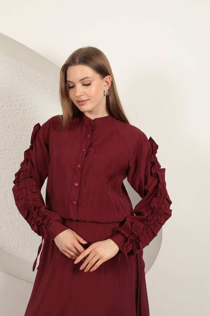 KKT Modal Fabric Sleeve Detailed Suit-Burgundy - Greer