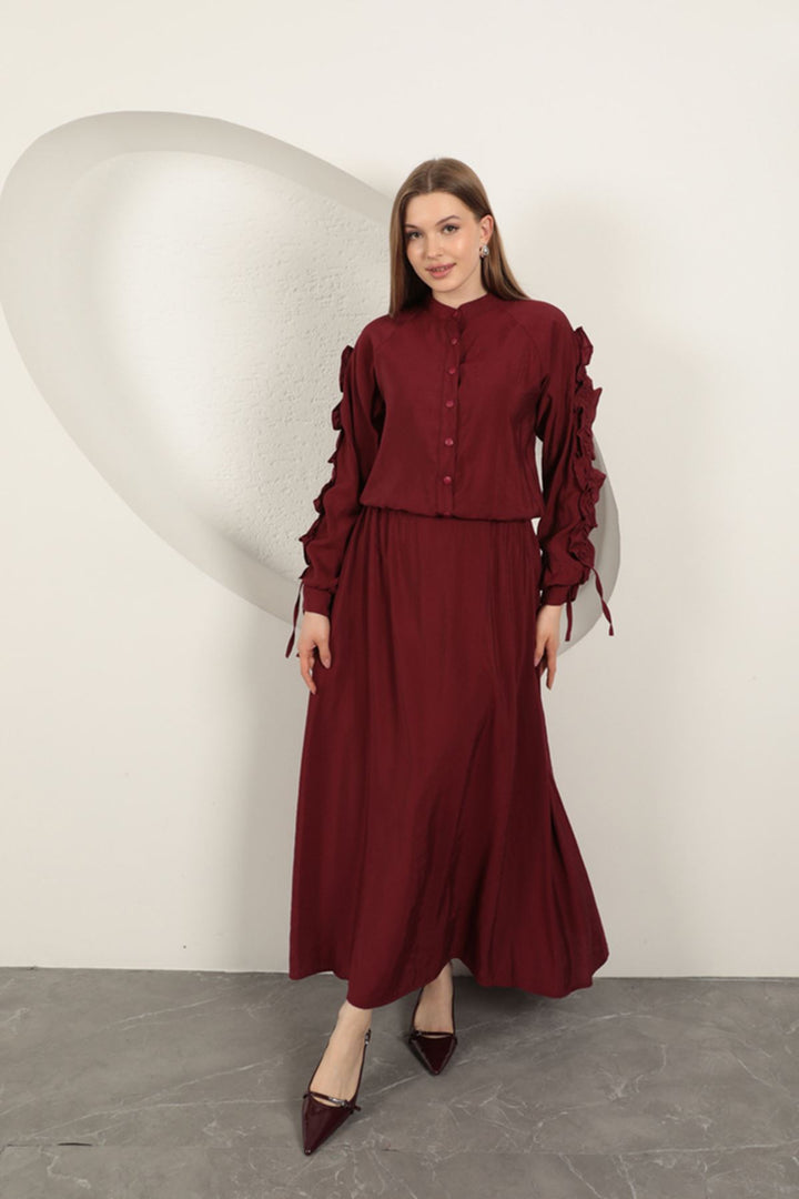 KKT Modal Fabric Sleeve Detailed Suit-Burgundy - Greer