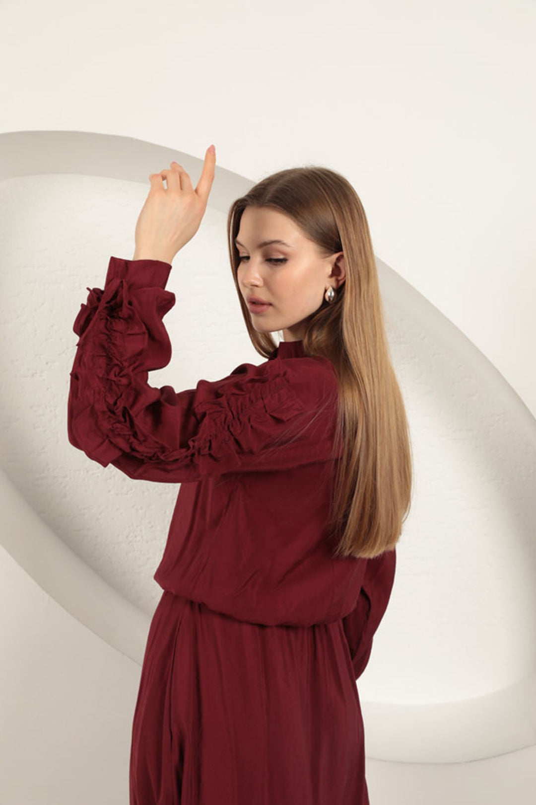 KKT Modal Fabric Sleeve Detailed Suit-Burgundy - Greer
