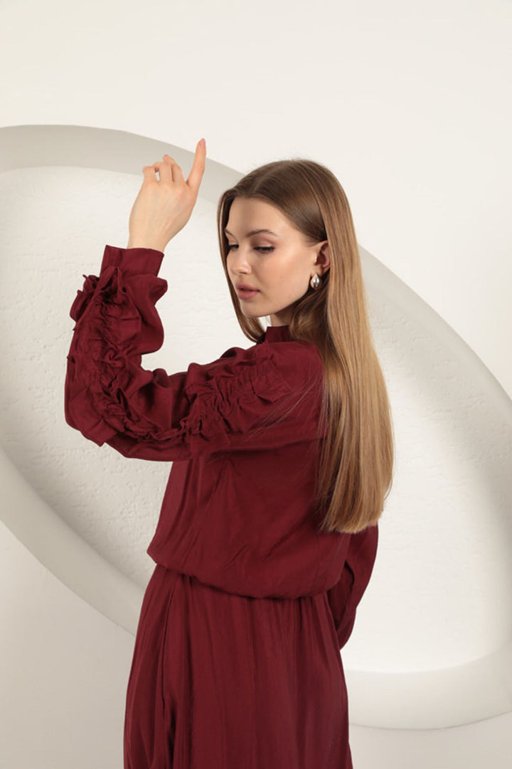 KKT Modal Fabric Sleeve Detailed Suit-Burgundy - Greer