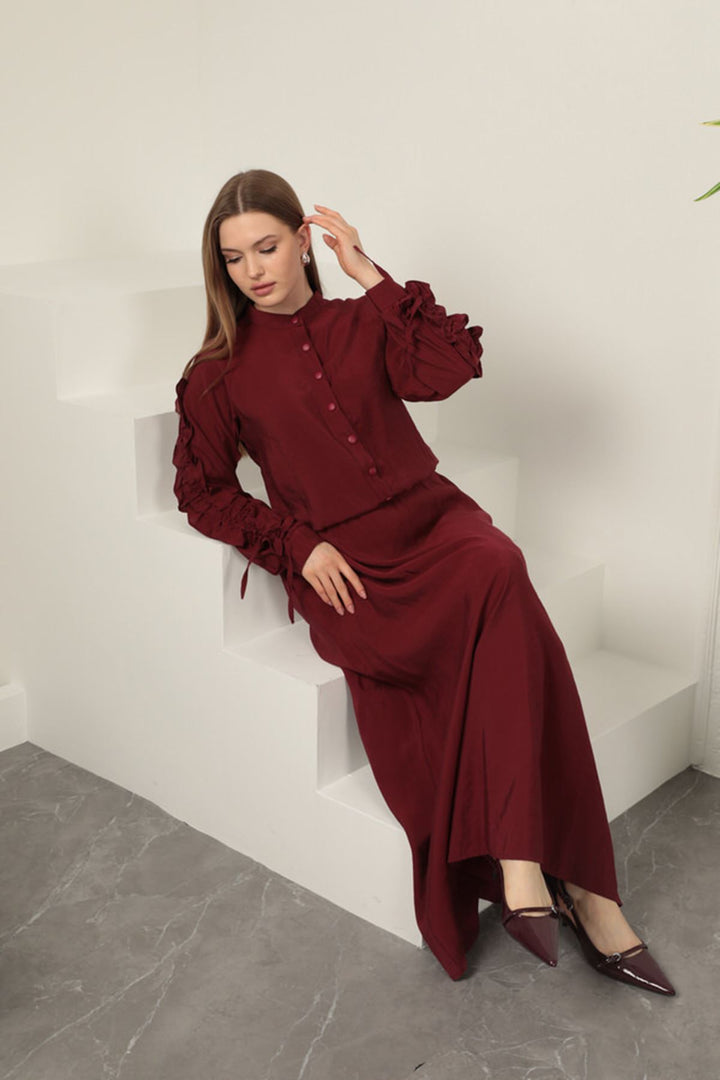 KKT Modal Fabric Sleeve Detailed Suit-Burgundy - Greer