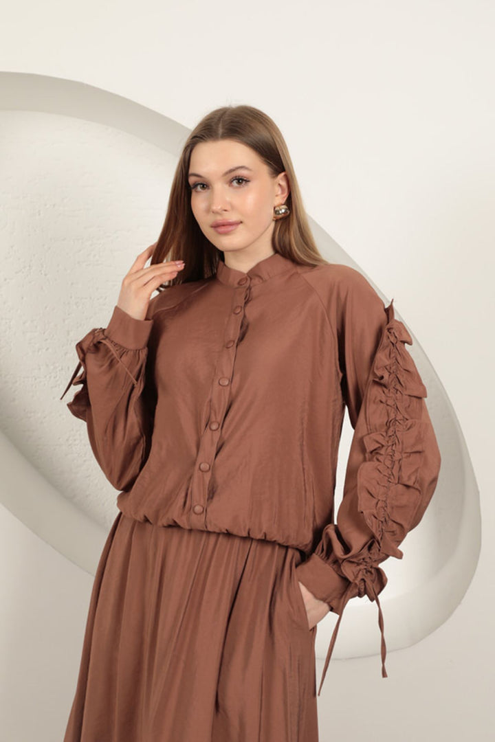 KKT Modal Fabric Sleeve Detailed Suit-Brown - Somerville