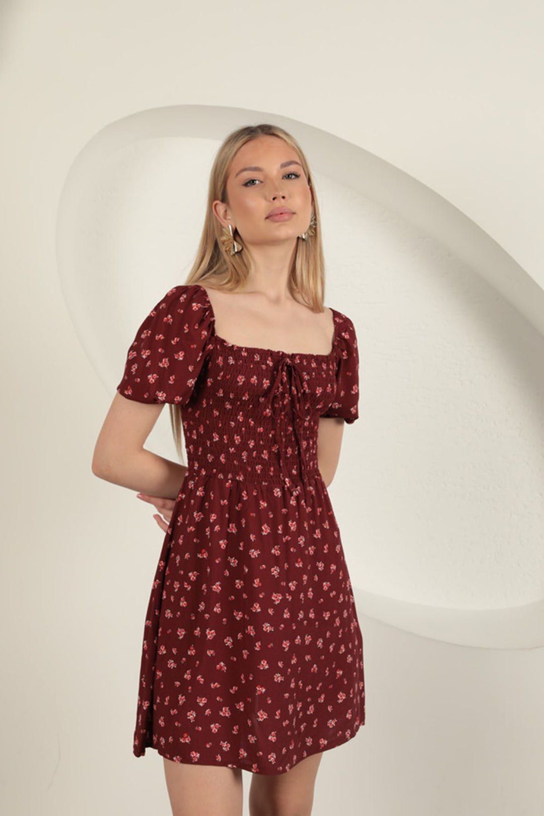 KKT Flower Pattern Dress-Burgundy - Langenfeld