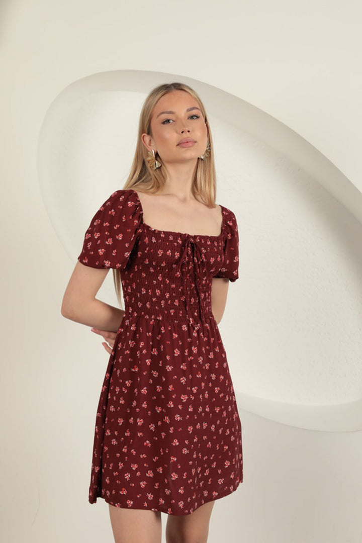 KKT Flower Pattern Dress-Burgundy - Langenfeld