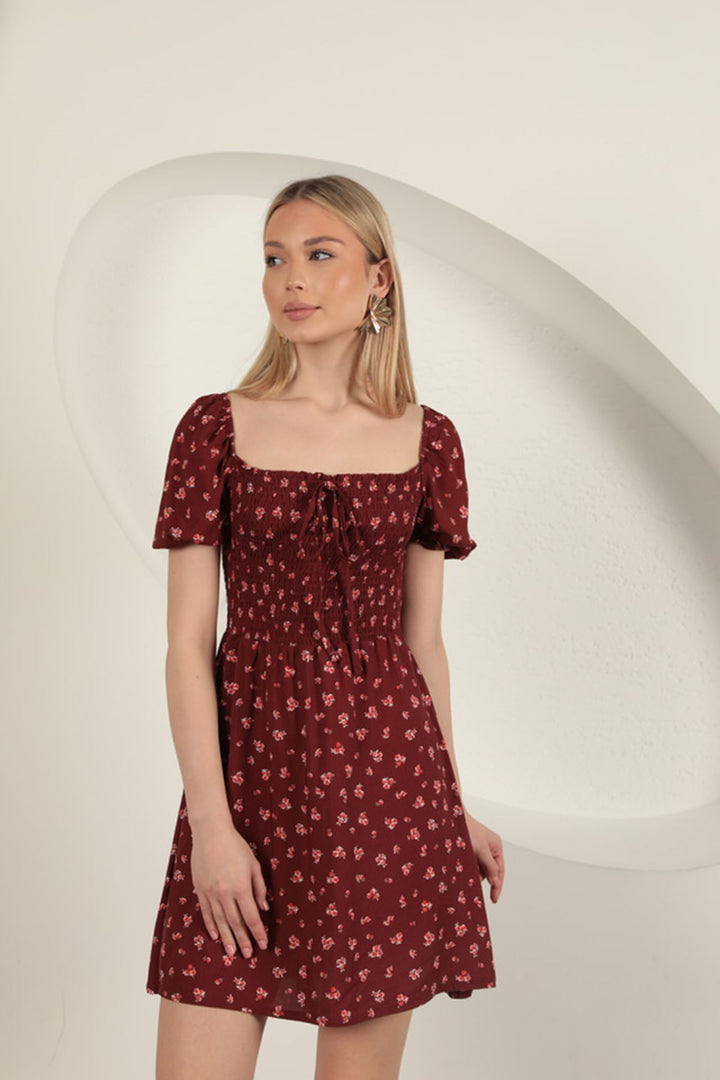 KKT Flower Pattern Dress-Burgundy - Langenfeld