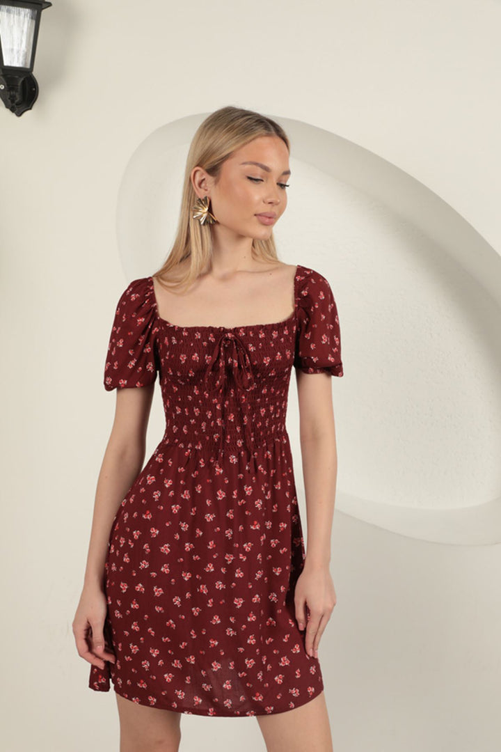 KKT Flower Pattern Dress-Burgundy - Langenfeld
