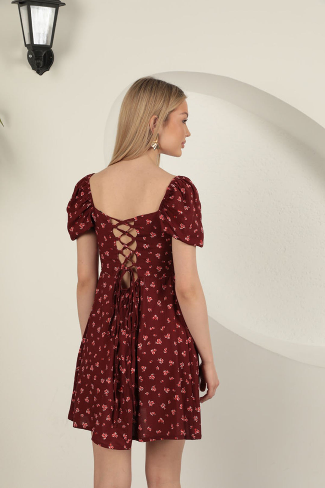 KKT Flower Pattern Dress-Burgundy - Langenfeld