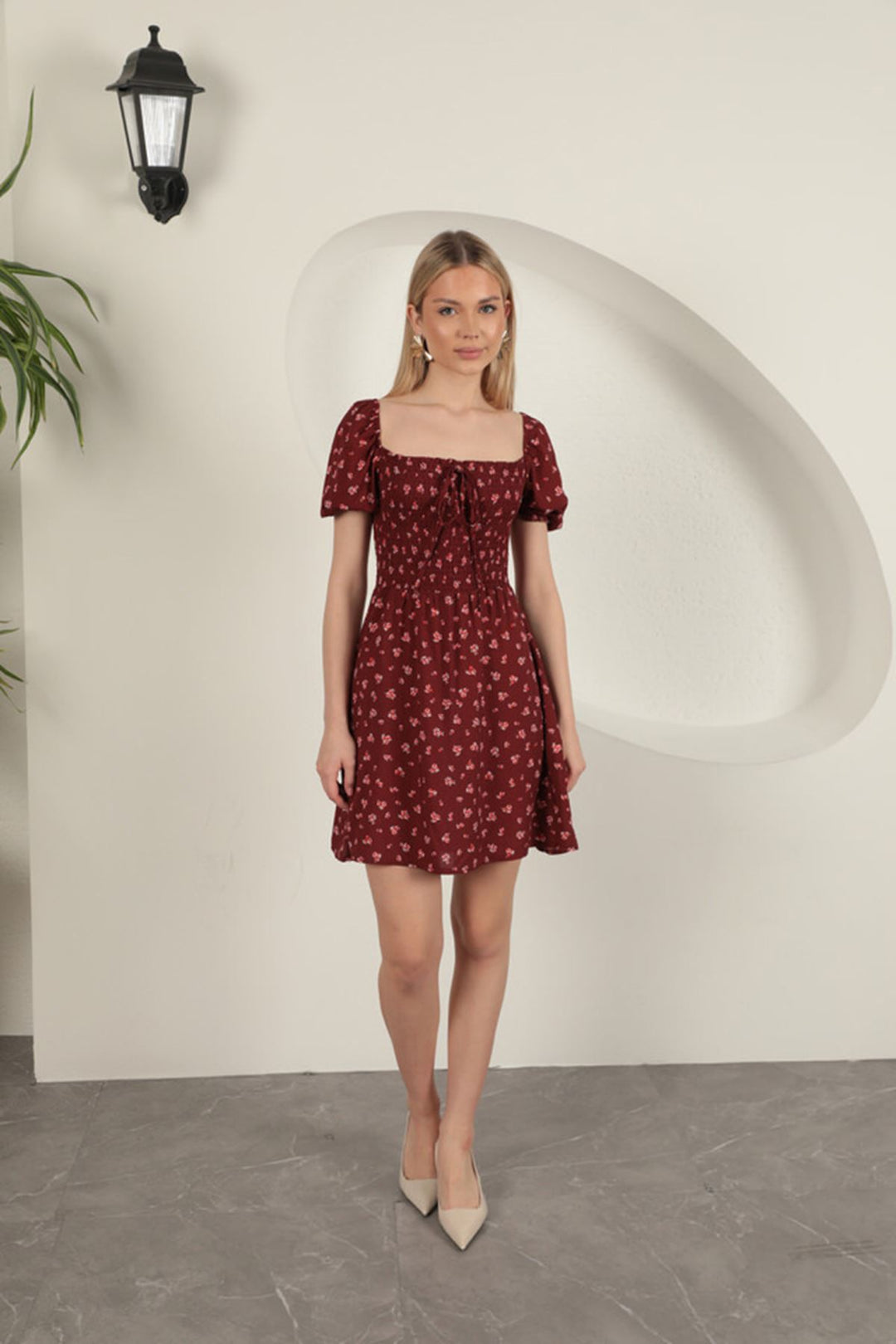 KKT Flower Pattern Dress-Burgundy - Langenfeld