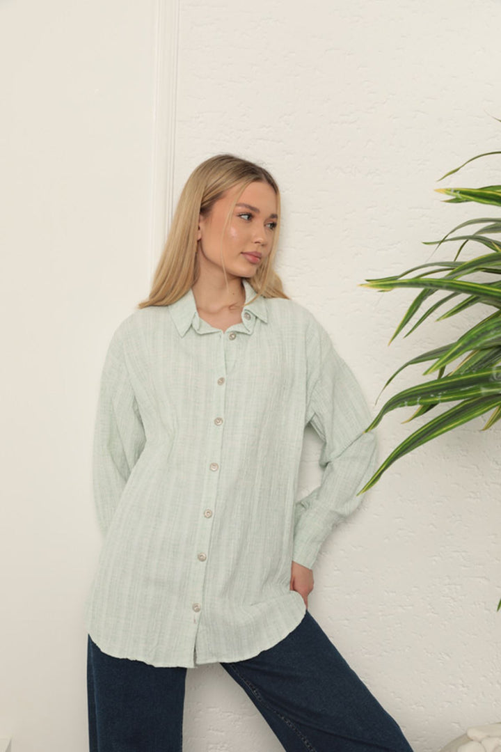 KKT Cotton Crepe Fabric Women's Shirt-Mint - Edina