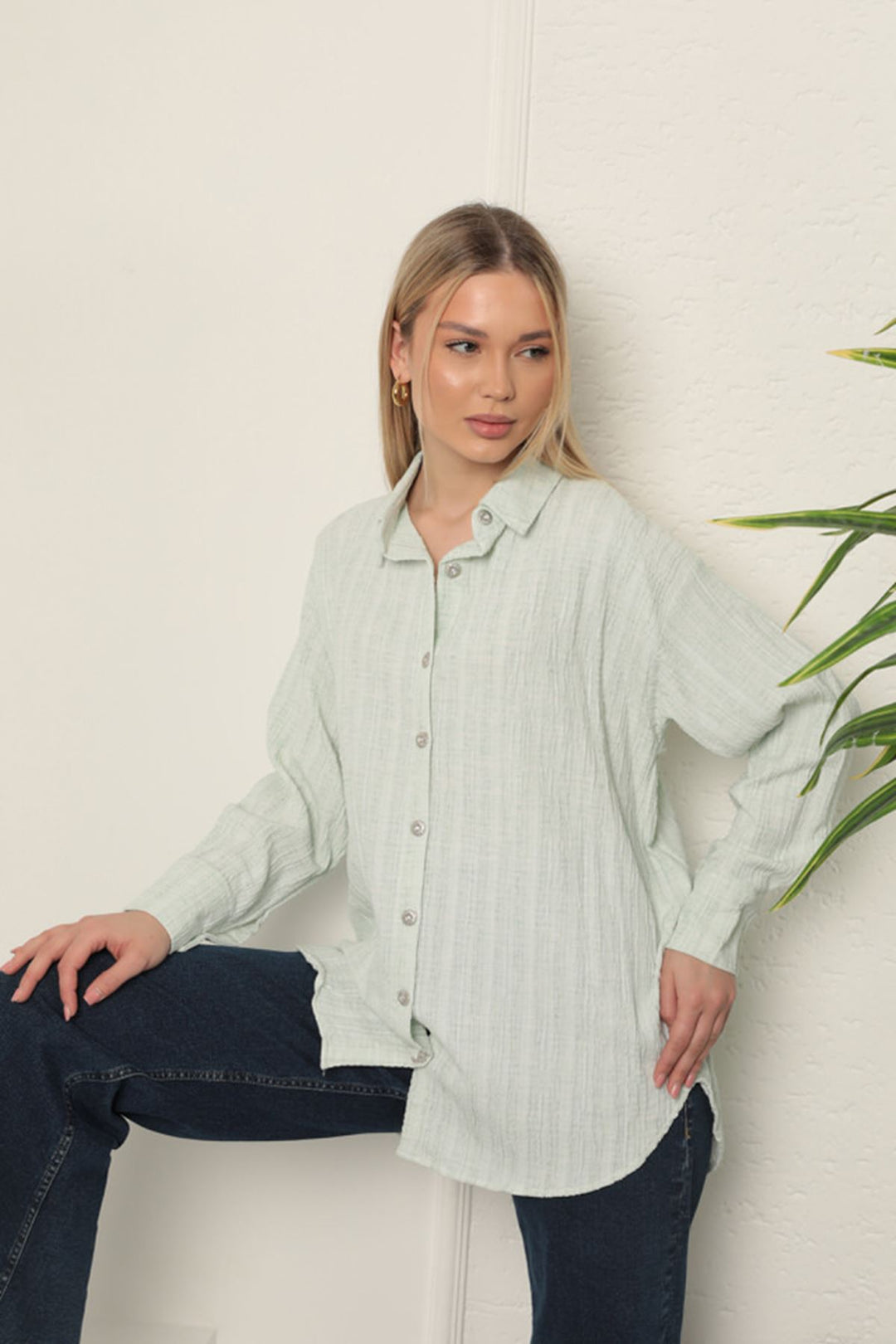 KKT Cotton Crepe Fabric Women's Shirt-Mint - Edina