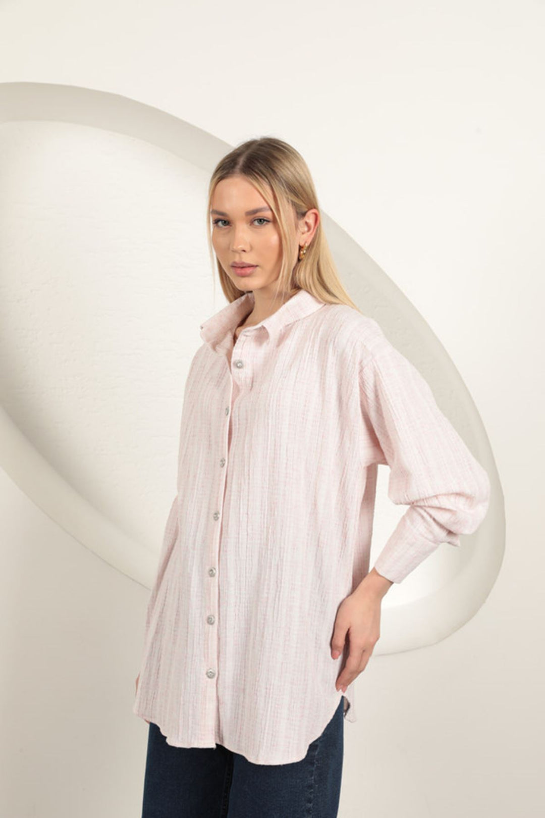 KKT Cotton Crepe Fabric Women's Shirt-Pink - Panevėžys