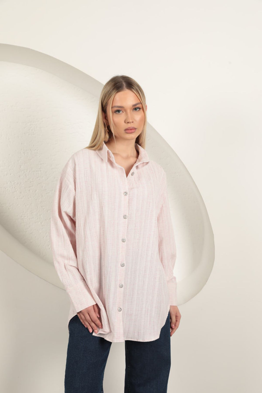 KKT Cotton Crepe Fabric Women's Shirt-Pink - Panevėžys