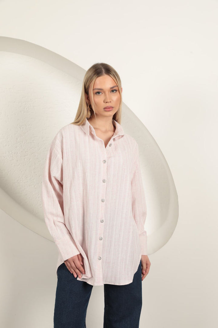 KKT Cotton Crepe Fabric Women's Shirt-Pink - Panevėžys