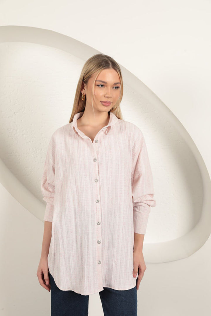 KKT Cotton Crepe Fabric Women's Shirt-Pink - Panevėžys