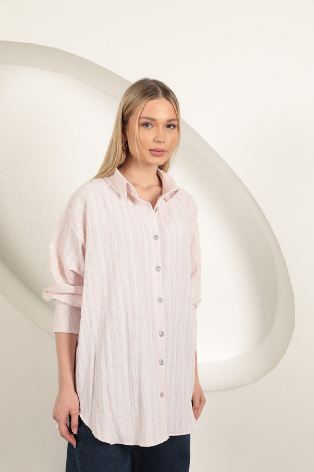 KKT Cotton Crepe Fabric Women's Shirt-Pink - Panevėžys