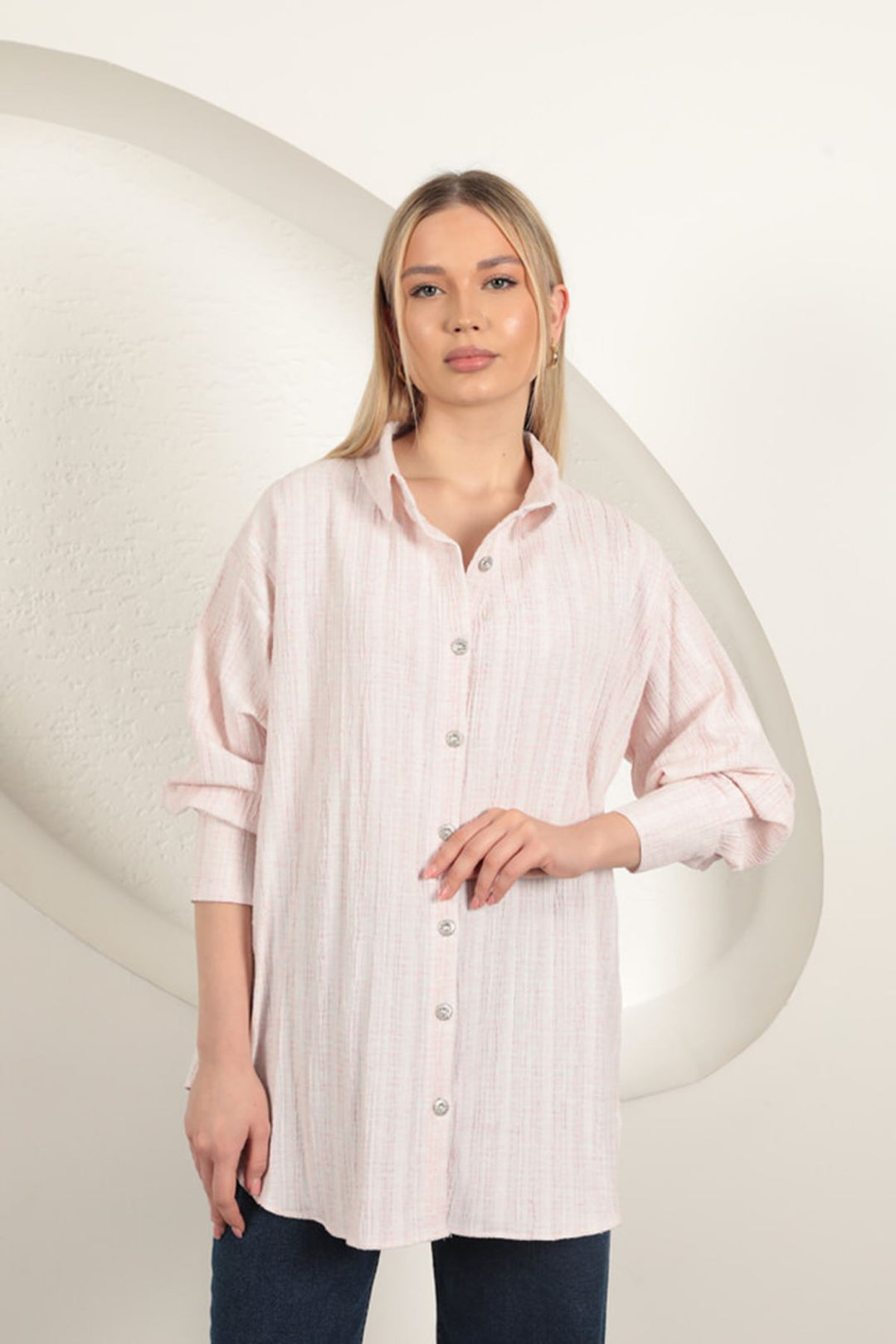 KKT Cotton Crepe Fabric Women's Shirt-Pink - Panevėžys