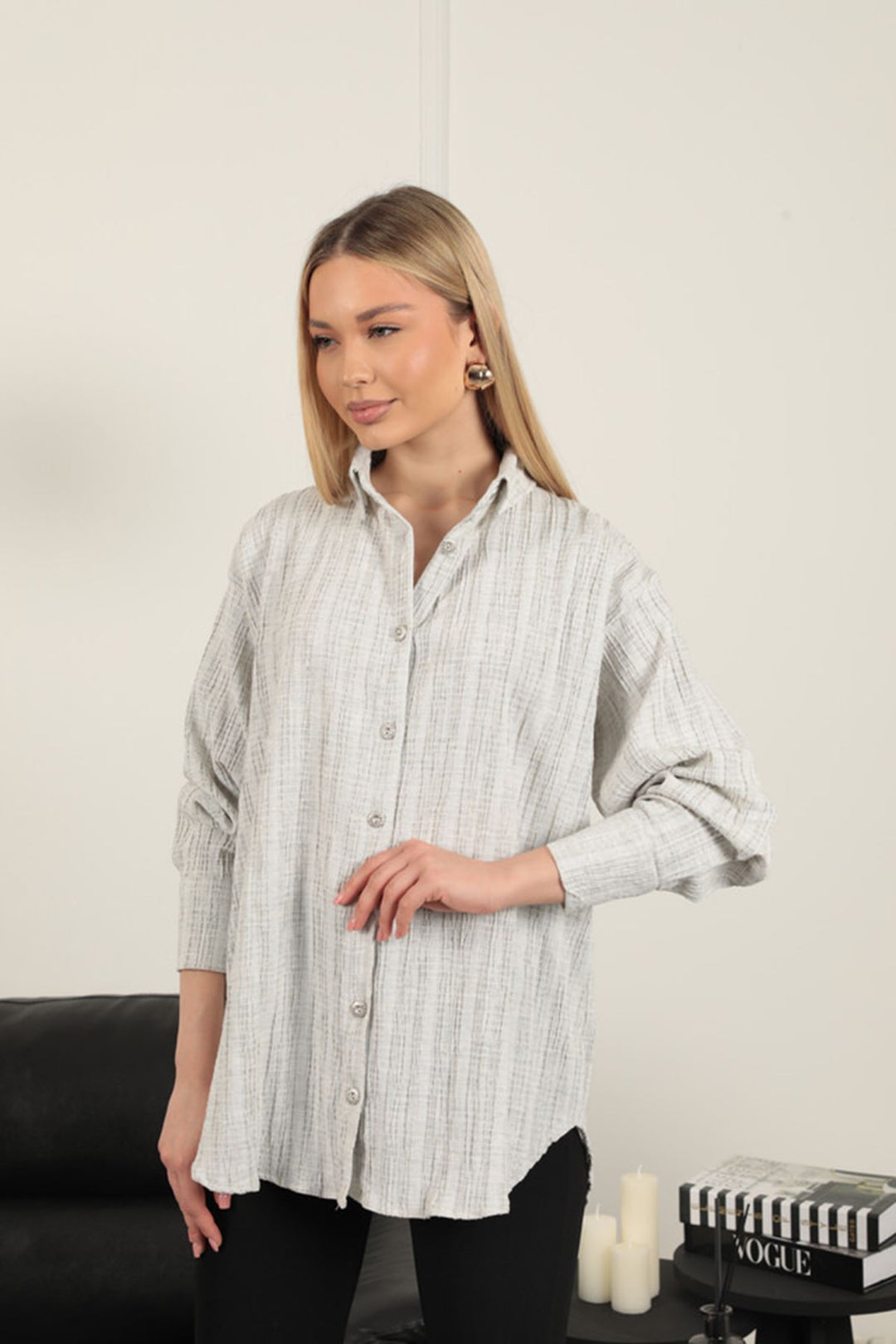 KKT Cotton Crepe Fabric Women's Shirt-Grey - Cedar Falls