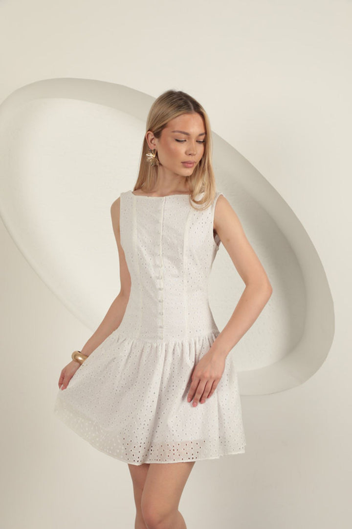KKT Button Detailed Dress-White - Plymouth